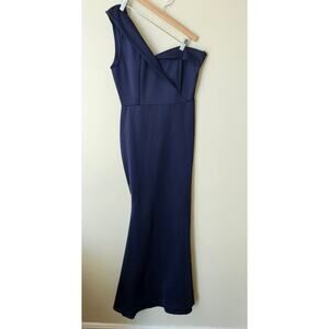 Navy One-Shoulder Dress, Size Medium Mermaid Retro Glam Gown Formal Prom